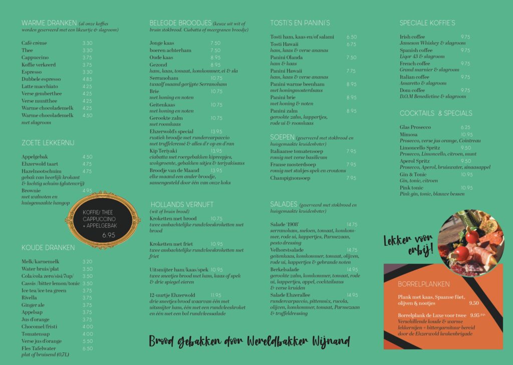 Lunchkaart van Landgoed Ehzerwold Almen Achterhoek